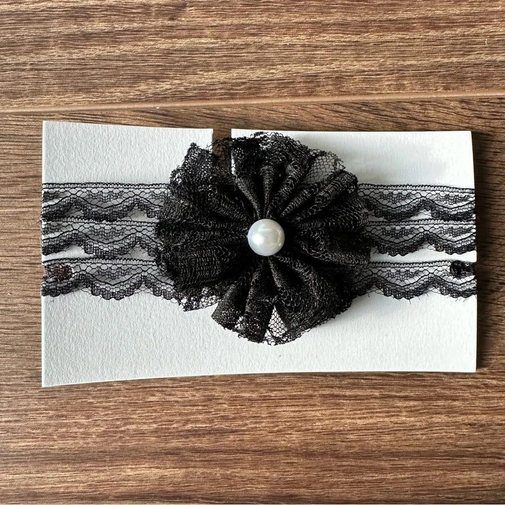 🆕 Urban Outfitters Black Sheer Lace Rosette Adjustable Wrap Choker Necklace